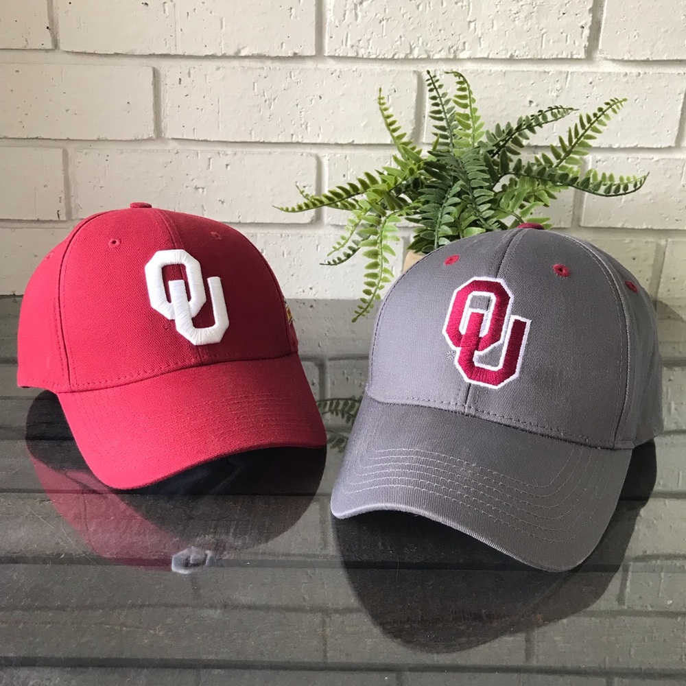 OU Sooners Baseball Hat Bundle of 2 Crimson Gray